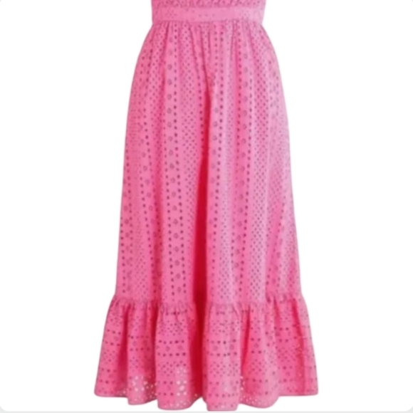 J.Crew Pink Eyelet Midi Dress Size 6 Cotton Sleeveless Tiered Hem NWOT - Picture 5 of 12
